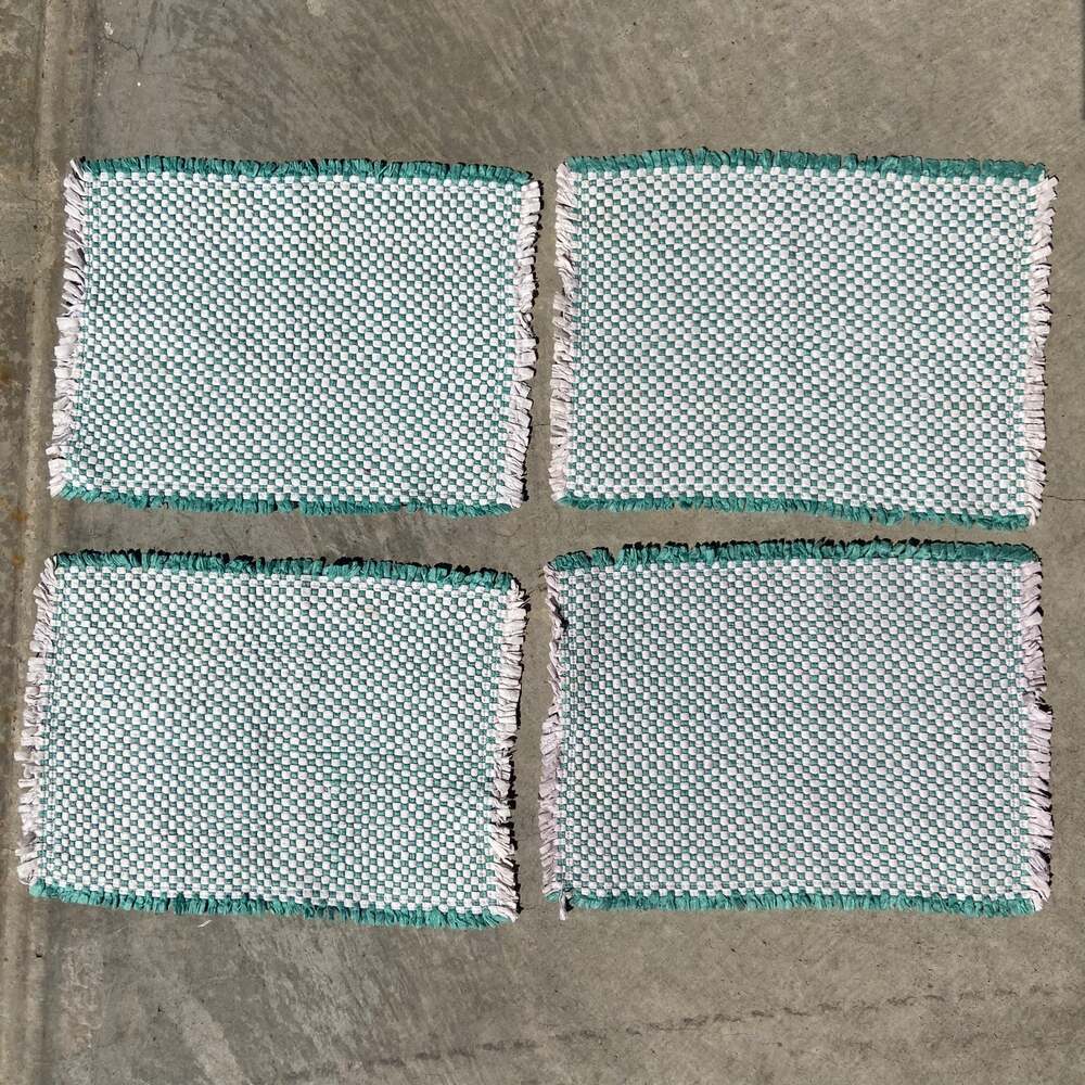 Vintage Teal & White Woven Placemats 4pc